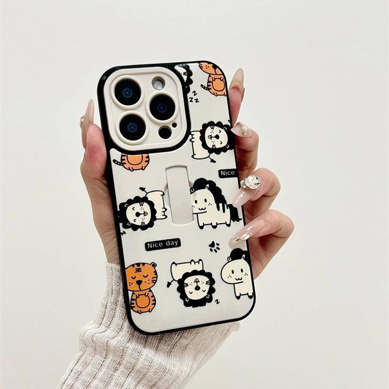 Cute Phone Cases for iPhone 11, 12, 13, 14, or 15 Pro Max - Cartoon Animals Cover With Ring Holder - TSP211 - Touchy Style