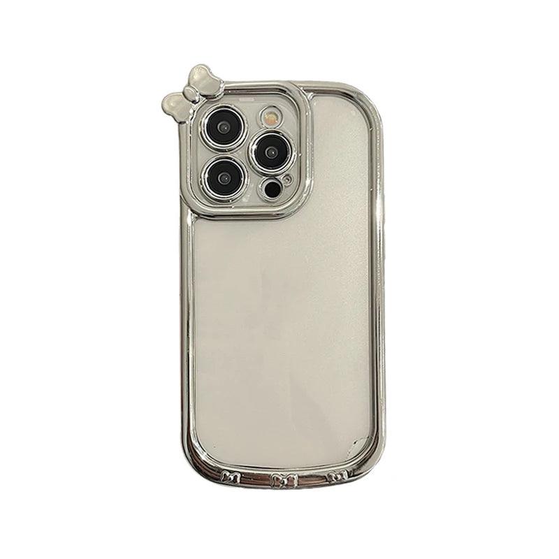 Cute Phone Cases For iPhone 11, 12, 13, 14, or 15 Pro Max - Plating Silver Bowknot - Transparent Cover - TSP257 - Touchy Style