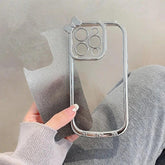 Cute Phone Cases For iPhone 11, 12, 13, 14, or 15 Pro Max - Plating Silver Bowknot - Transparent Cover - TSP257 - Touchy Style