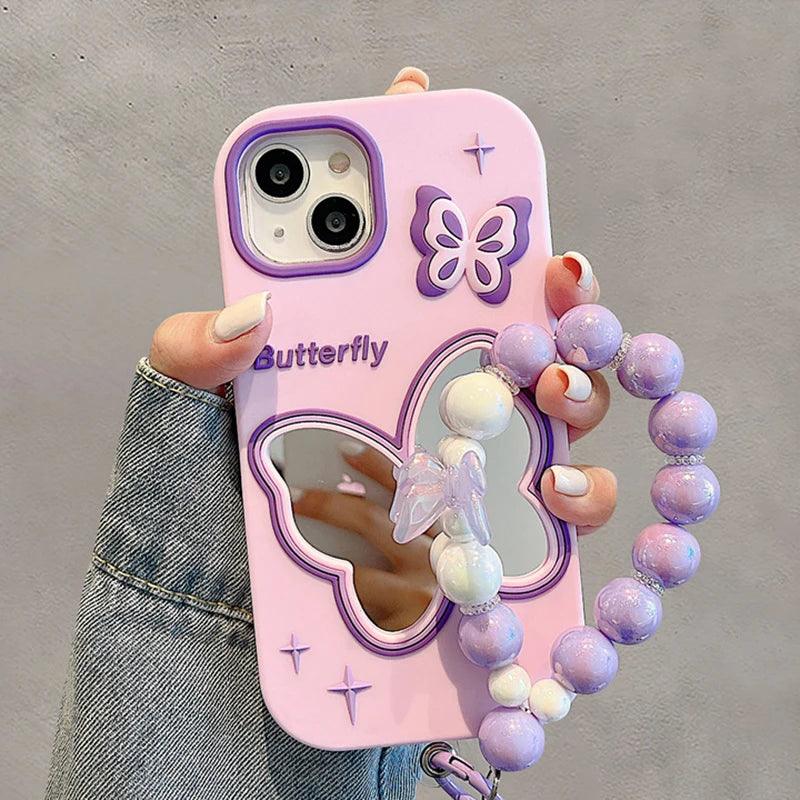 Cute Phone Cases For iPhone 11, 12, 13, 14, or 15 Pro Max - Purple Butterfly Makeup Mirror - Soft Cover - TSP254 - Touchy Style