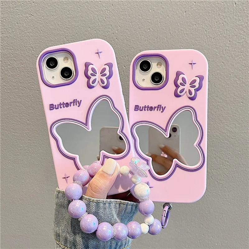 Cute Phone Cases For iPhone 11, 12, 13, 14, or 15 Pro Max - Purple Butterfly Makeup Mirror - Soft Cover - TSP254 - Touchy Style