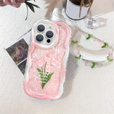 Cute Phone Cases For iPhone 11, 12, 13, 14, or Pro Max - Pink Tulip Shell Pattern, Flower Chain Lanyard - TSP432 - Touchy Style