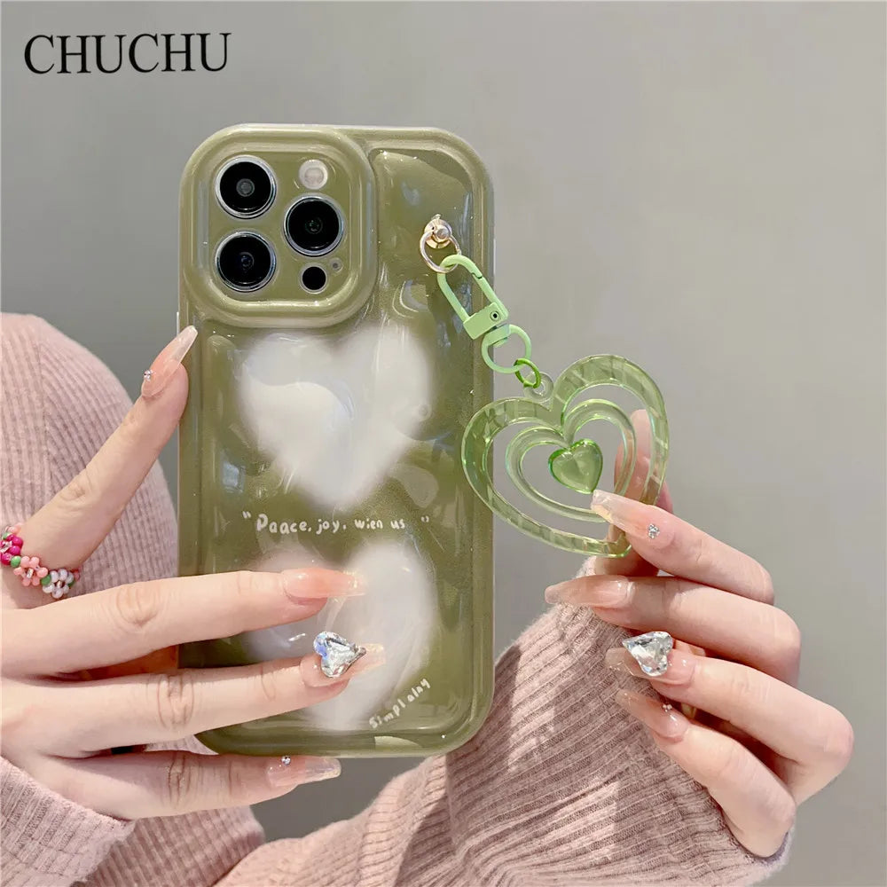 Cute Phone Cases For iPhone 11, 12, 13, 14, Pro Max, XR, X, XS, and 14 Plus - 3D Pink Heart Keychain, Soft Cover - TSP433 - Touchy Style