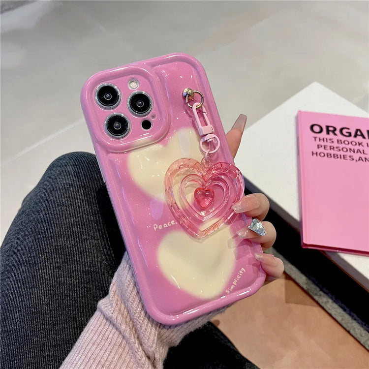 Cute Phone Cases For iPhone 11, 12, 13, 14, Pro Max, XR, X, XS, and 14 Plus - 3D Pink Heart Keychain, Soft Cover - TSP433 - Touchy Style