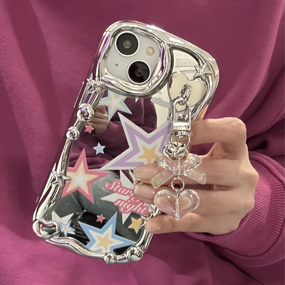 Cute Phone Cases For iPhone 11, 12 Pro, 13, 14 Pro Max, and 14 Plus - Plating Sliver, StarS, 3D Heart, Bow Keychain - TSP375 - Touchy Style