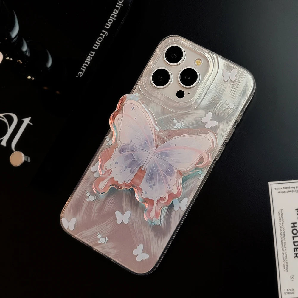 Cute Phone Cases for iPhone 11 through 15 - Butterfly Holder Stand - Shockproof Back Cover - TSP350 - Touchy Style