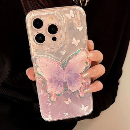 Cute Phone Cases for iPhone 11 through 15 - Butterfly Holder Stand - Shockproof Back Cover - TSP350 - Touchy Style