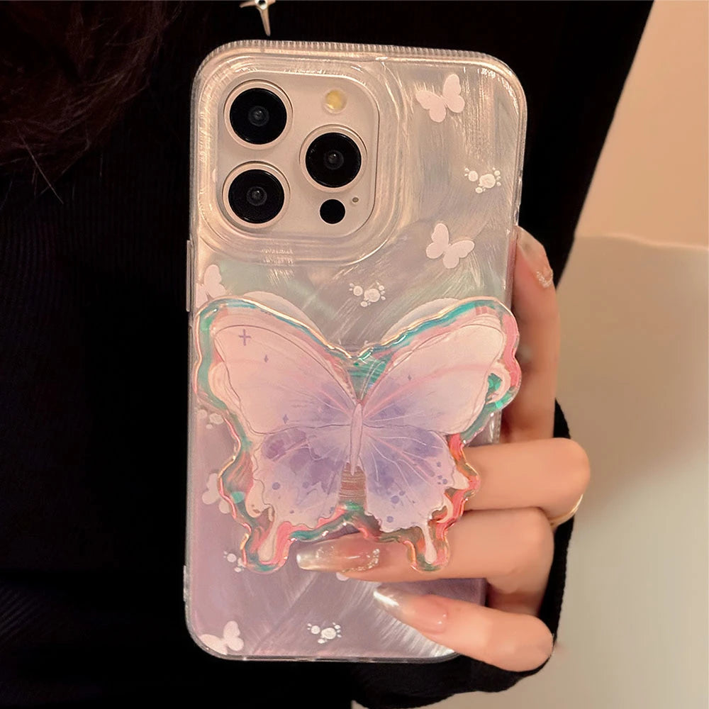 Cute Phone Cases for iPhone 11 through 15 - Butterfly Holder Stand - Shockproof Back Cover - TSP350 - Touchy Style