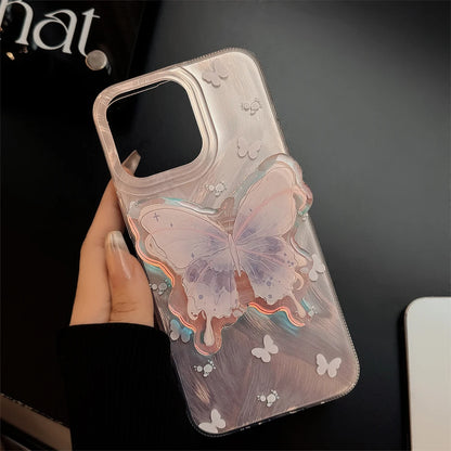 Cute Phone Cases for iPhone 11 through 15 - Butterfly Holder Stand - Shockproof Back Cover - TSP350 - Touchy Style