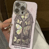 Cute Phone Cases for iPhone 12, 13, 14, and 15 Pro Max - Glitter Butterfly, Window Floral Back Cover - TSP460 - Touchy Style