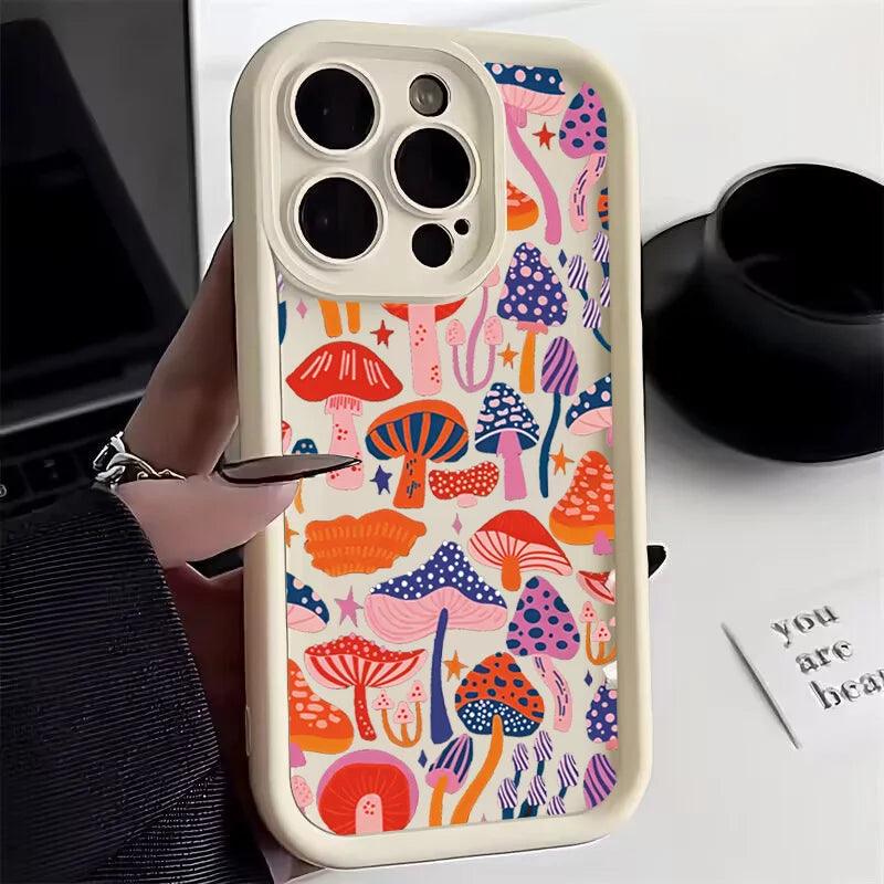 Cute Phone Cases For iPhone 13, 12, 11, XS, X, XR, 7, 8, Plus - Colorful Mushroom - Silicone Cover - TSP229 - Touchy Style