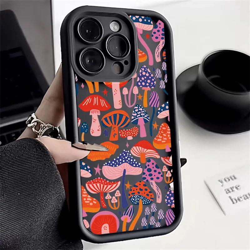 Cute Phone Cases For iPhone 13, 12, 11, XS, X, XR, 7, 8, Plus - Colorful Mushroom - Silicone Cover - TSP229 - Touchy Style