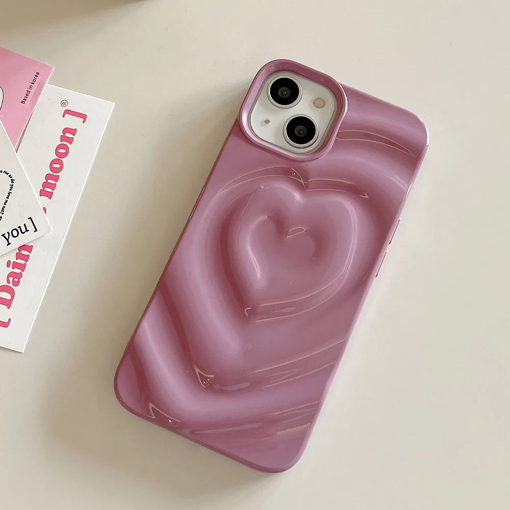 Cute Phone Cases For iPhone 13 14 11 12 Pro Max - 3D Pleated Water Ripple Heart - Touchy Style