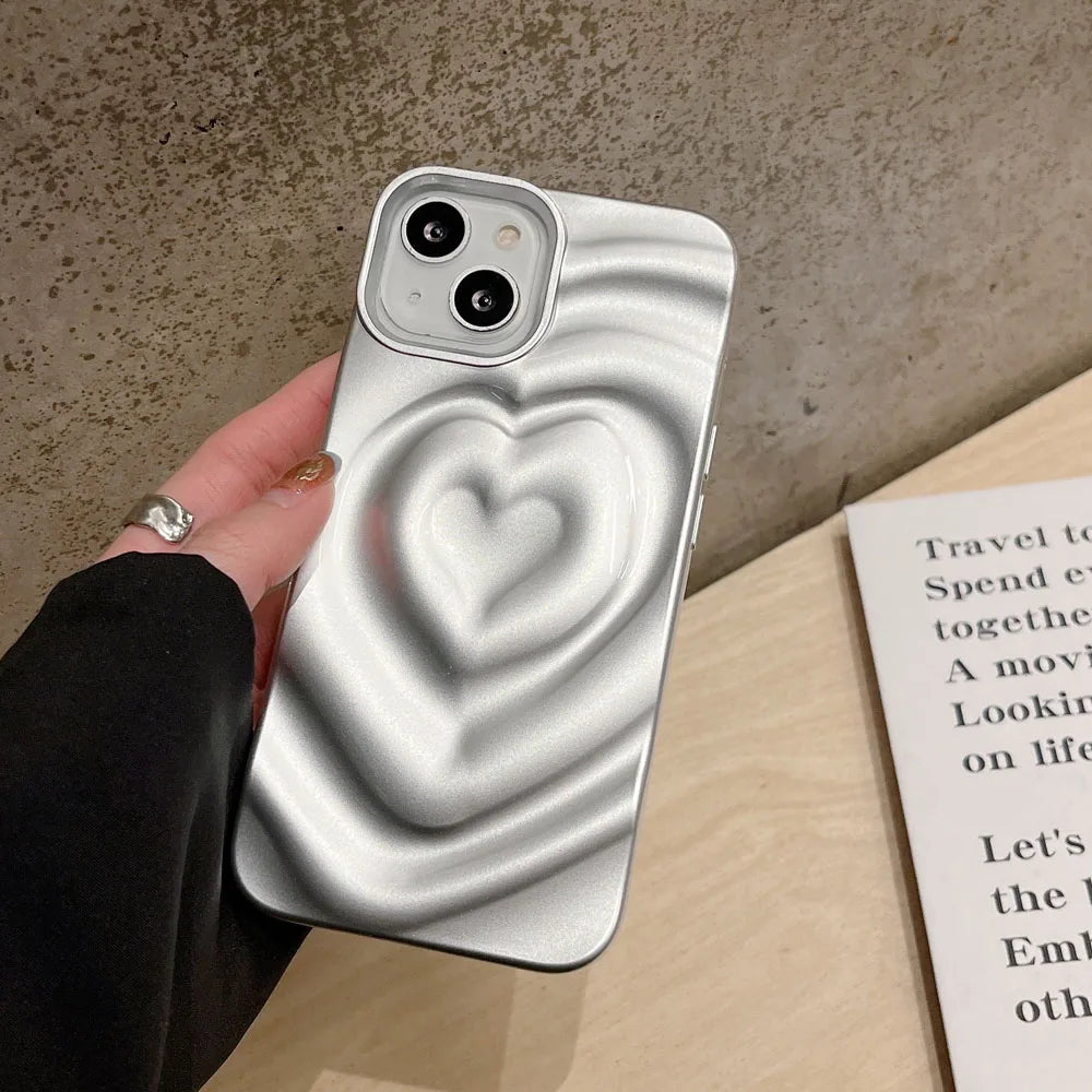 Cute Phone Cases For iPhone 13 14 11 12 Pro Max - 3D Pleated Water Ripple Heart - Touchy Style