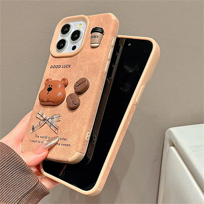 Cute Phone Cases For iPhone 13, 14, 15, and 16 Pro Max - Cartoon 3D Bear, Coffee, and Bow Design - TSP444 - Touchy Style