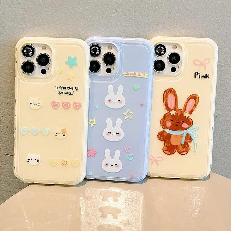 Cute Phone Cases for iPhone 13, 14, and 15 Pro Max - Candy Color Rabbit Cat Cartoon Soft Cover - TSP216 - Touchy Style