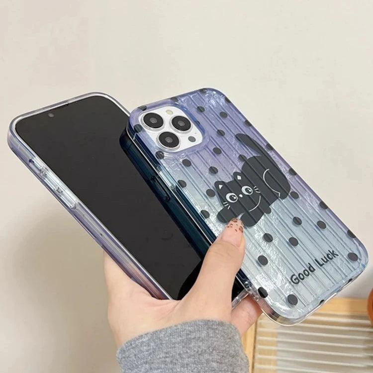 Cute Phone Cases for iPhone 13, 14, and 15 Pro Max models - Cartoon Black Cat - Silicone Cover - TSP206 - Touchy Style