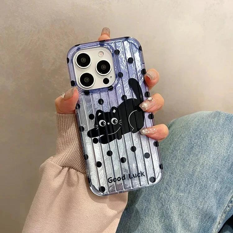 Cute Phone Cases for iPhone 13, 14, and 15 Pro Max models - Cartoon Black Cat - Silicone Cover - TSP206