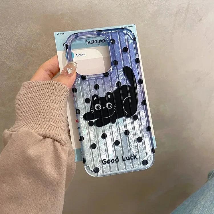 Cute Phone Cases for iPhone 13, 14, and 15 Pro Max models - Cartoon Black Cat - Silicone Cover - TSP206 - Touchy Style