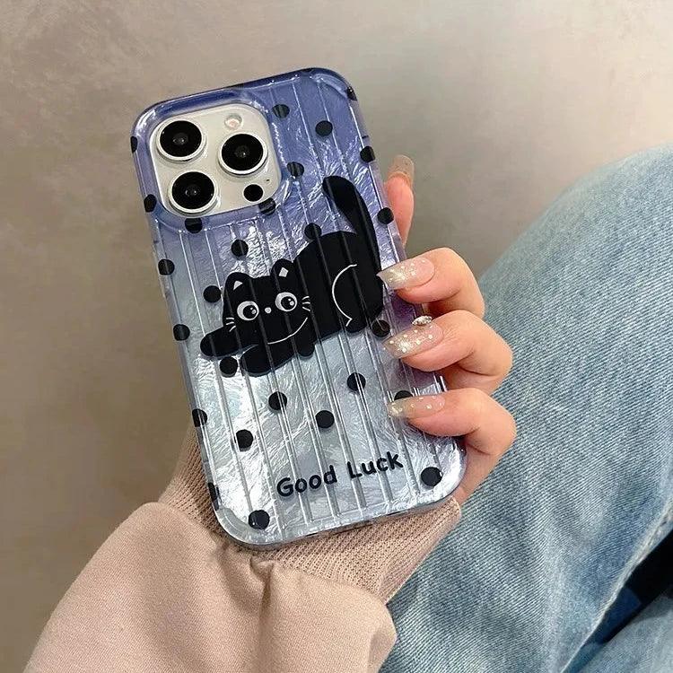 Cute Phone Cases for iPhone 13, 14, and 15 Pro Max models - Cartoon Black Cat - Silicone Cover - TSP206 - Touchy Style