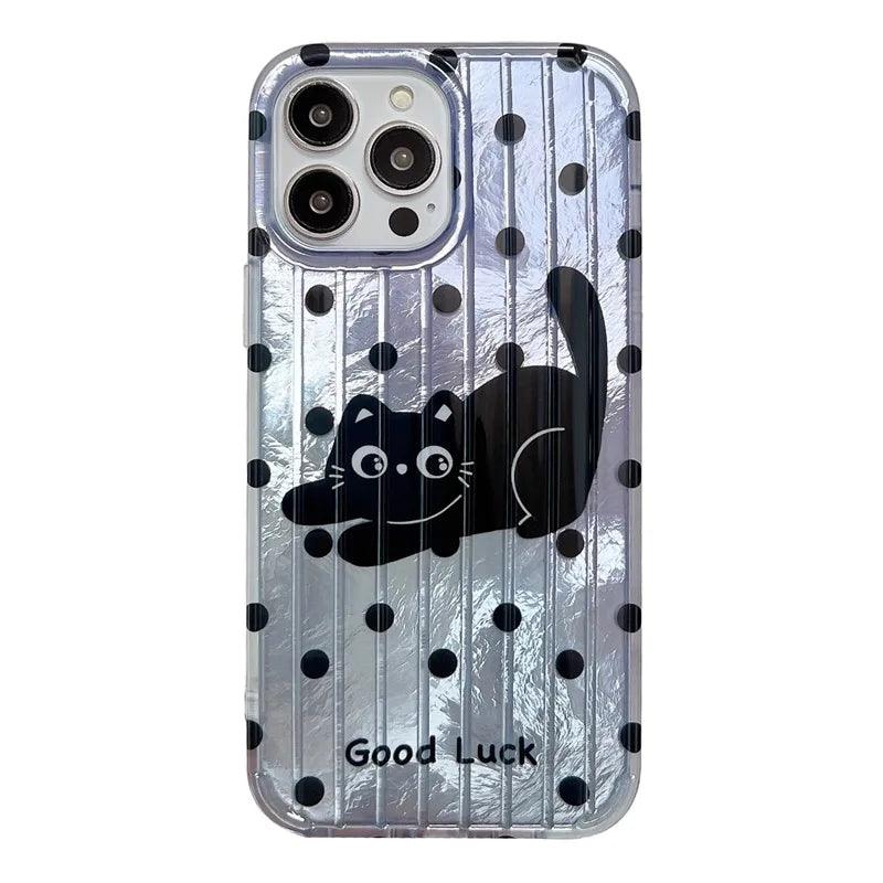 Cute Phone Cases for iPhone 13, 14, and 15 Pro Max models - Cartoon Black Cat - Silicone Cover - TSP206 - Touchy Style