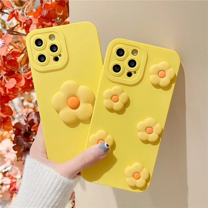 Cute Phone Cases For iPhone 14, 11 Pro Max, 12 Mini, 13, and many more - 3D Cartoon Flower, Soft Cover - TSP429 - Touchy Style