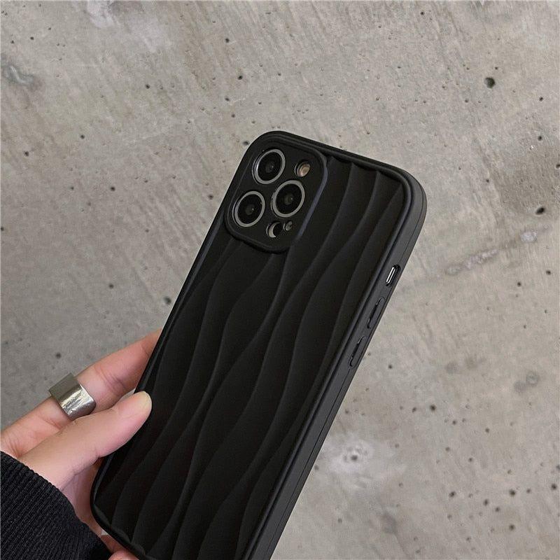 Cute Phone Cases For iPhone 14 13 11 12 Pro Max 14 Plus - Black WaterRipple Wavey Lines - Touchy Style