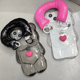 Cute Phone Cases for iPhone 14, 13, 12, 11 Pro Max, or XR - 3D Bear, Down Jacket Wristband - Transparent Cover - TSP447 - Touchy Style