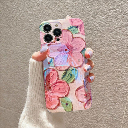 Cute Phone Cases for iPhone 14 Pro Max 13 12 11 X XS XR 7 8 Plus SE 2020 - Pink Flowers Glitter Laser - Touchy Style