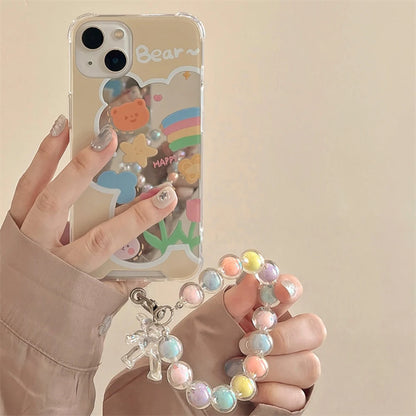 Cute Phone Cases For iPhone 14 Pro Max, 13, 12 Pro, 11, X, XR, XS, 7, 8 Plus, and SE3 - Cartoon Bear,Flower Mirror Cover - TSP369 - Touchy Style