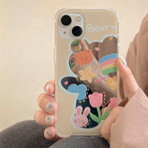 Cute Phone Cases For iPhone 14 Pro Max, 13, 12 Pro, 11, X, XR, XS, 7, 8 Plus, and SE3 - Cartoon Bear,Flower Mirror Cover - TSP369 - Touchy Style