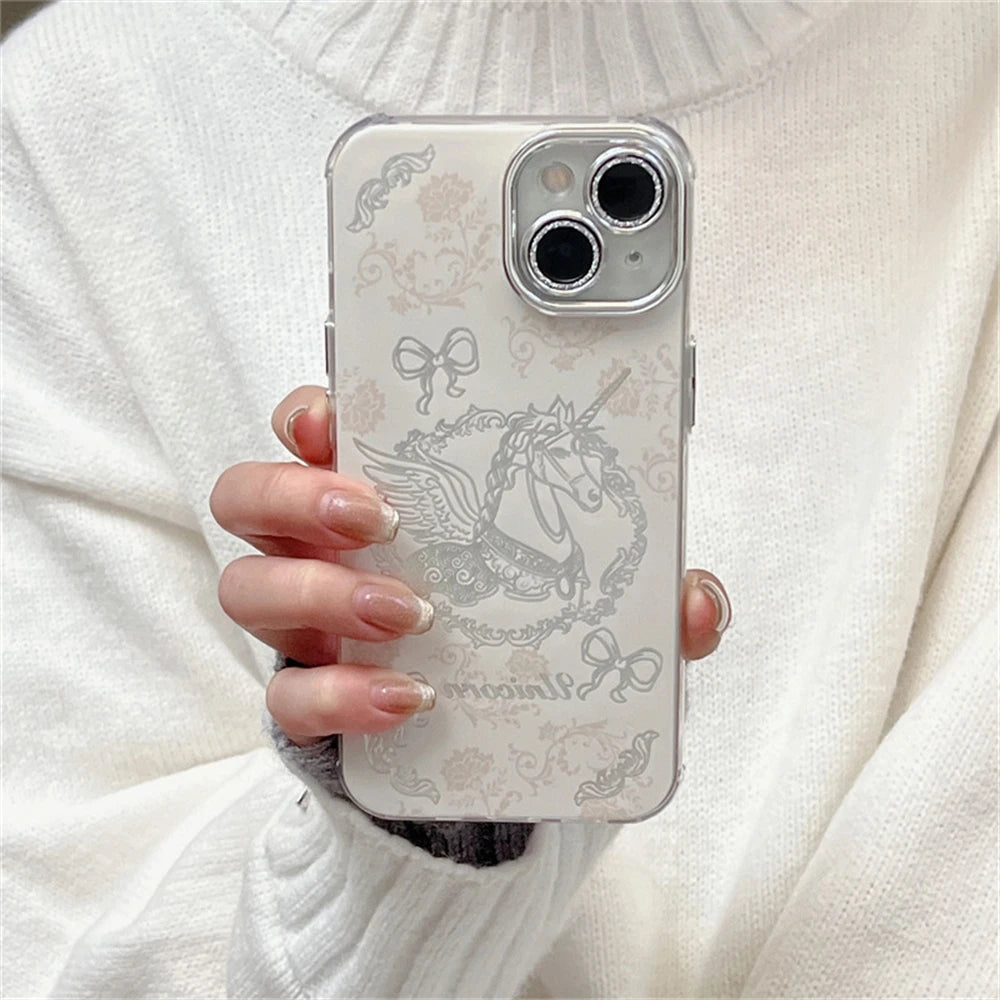 Cute Phone Cases for iPhone 15, 13, 14, 12 Pro Max, 11 - Dream Horse with Bowknot Bumper Cover - TSP358 - Touchy Style