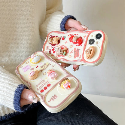 Cute Phone Cases for iPhone 15, 13, 14 Pro Max, 14, 15 Plus, 11 - 3D Bear Pig Pattern - Push-Pull Wavy Cover - TSP357 - Touchy Style