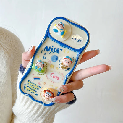 Cute Phone Cases for iPhone 15, 13, 14 Pro Max, 14, 15 Plus, 11 - 3D Bear Pig Pattern - Push-Pull Wavy Cover - TSP357 - Touchy Style