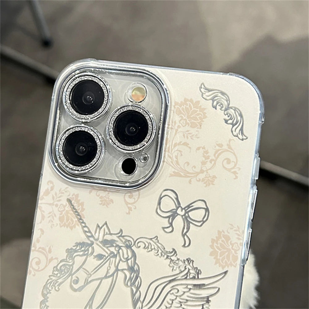 Cute Phone Cases for iPhone 15, 13, 14 Pro Max, and 11 - Dreamy Horse Pattern with Hairball Pendant - TSP359 - Touchy Style