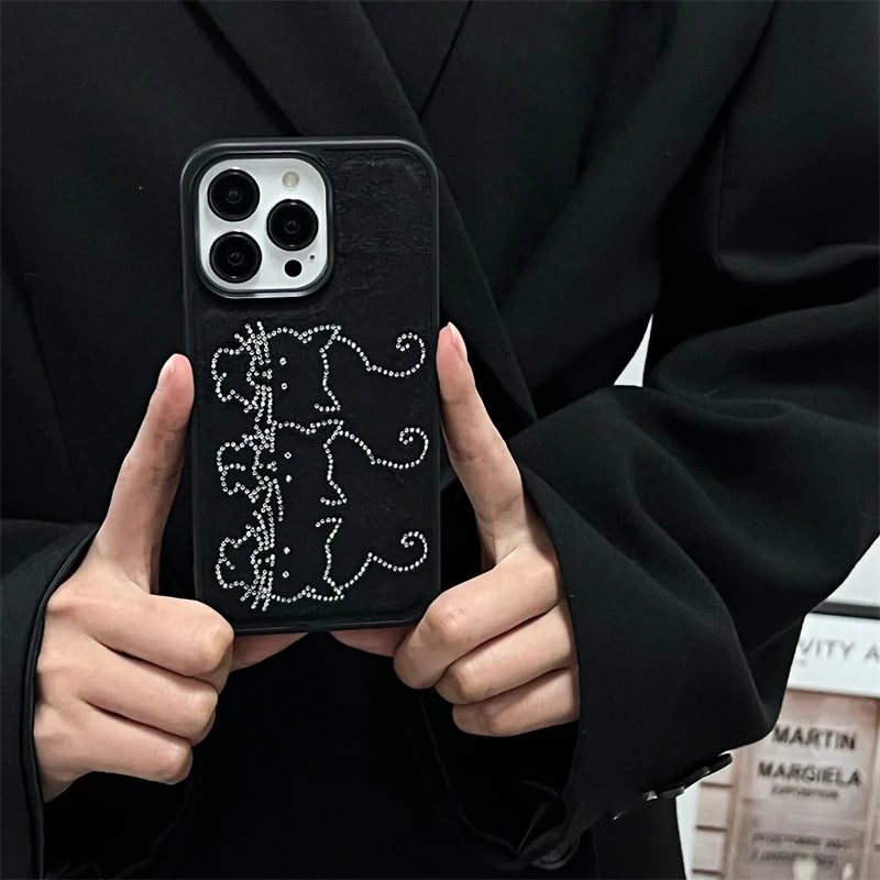 Cute Phone Cases for iPhone 15, 14, 12, 13, and Pro Max - Glitter Cat, Black Bumper Cover - TSP457 - Touchy Style