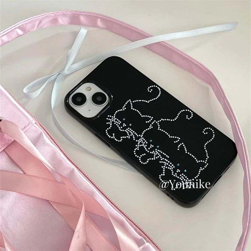 Cute Phone Cases for iPhone 15, 14, 12, 13, and Pro Max - Glitter Cat, Black Bumper Cover - TSP457 - Touchy Style