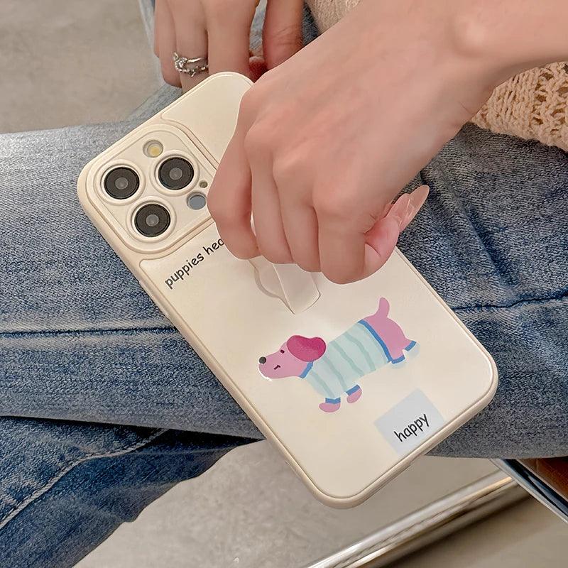 Cute Phone Cases for iPhone 15, 14, 13, 11, or 12 Pro Max - Cartoon Puppy Dog &amp; Cat with Hidden Ring Holder - TSP221 - Touchy Style