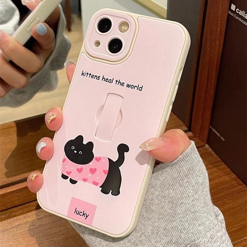 Cute Phone Cases for iPhone 15, 14, 13, 11, or 12 Pro Max - Cartoon Puppy Dog &amp; Cat with Hidden Ring Holder - TSP221 - Touchy Style