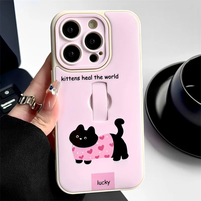 Cute Phone Cases for iPhone 15, 14, 13, 11, or 12 Pro Max - Cartoon Puppy Dog &amp; Cat with Hidden Ring Holder - TSP221 - Touchy Style