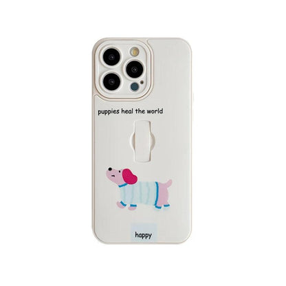 Cute Phone Cases for iPhone 15, 14, 13, 11, or 12 Pro Max - Cartoon Puppy Dog &amp; Cat with Hidden Ring Holder - TSP221 - Touchy Style