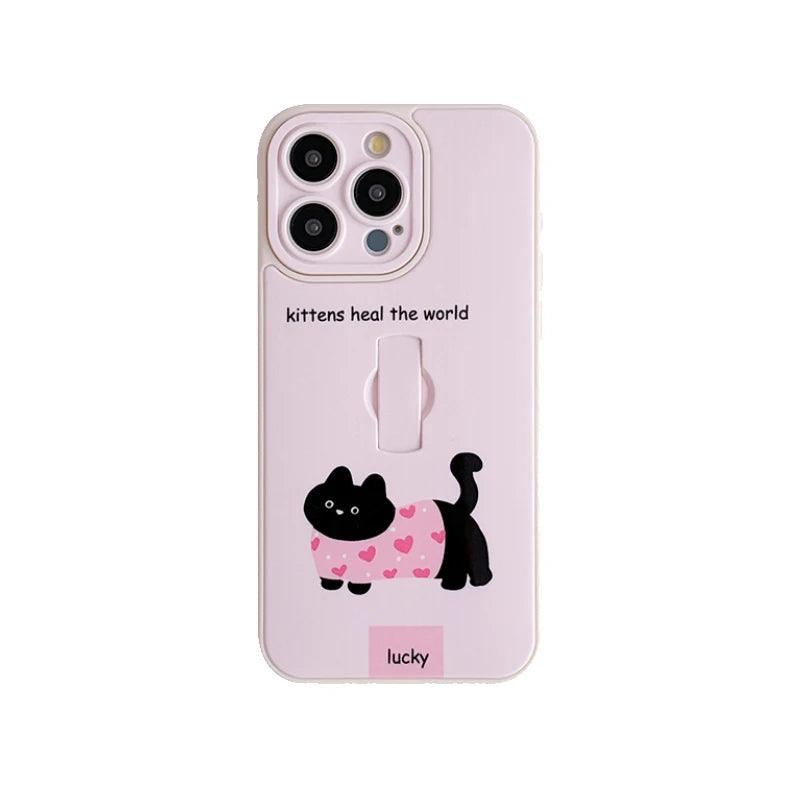 Cute Phone Cases for iPhone 15, 14, 13, 11, or 12 Pro Max - Cartoon Puppy Dog &amp; Cat with Hidden Ring Holder - TSP221 - Touchy Style