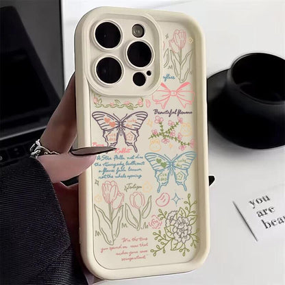 Cute Phone Cases For iPhone 15, 14, 13, 12, 11, Pro Max, XS, X, XR, 7, and 8 Plus - Colorful Butterfly Flower Pattern - TSP238 - Touchy Style