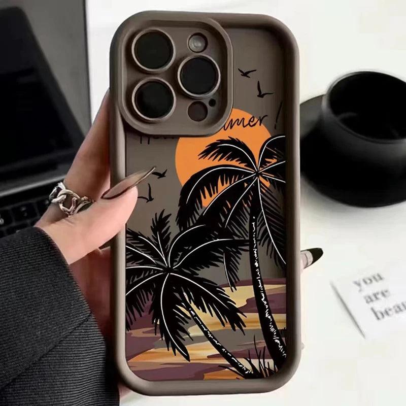 Cute Phone Cases For iPhone 15, 14, 13, 12, 11 Pro Max, XS, XR, X, 7, 8 Plus, and SE 2020 - Sunset and Coconut Trees - TSP246 - Touchy Style