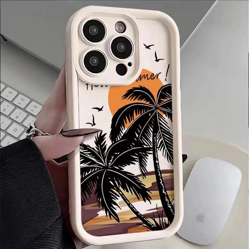 Cute Phone Cases For iPhone 15, 14, 13, 12, 11 Pro Max, XS, XR, X, 7, 8 Plus, and SE 2020 - Sunset and Coconut Trees - TSP246 - Touchy Style