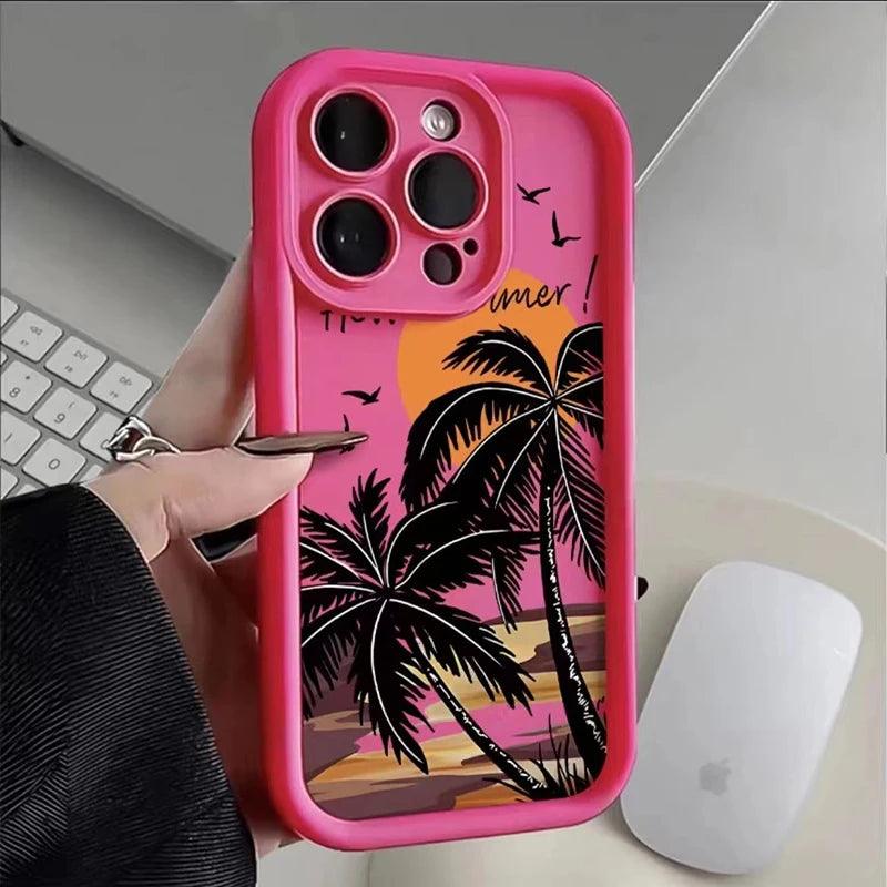 Cute Phone Cases For iPhone 15, 14, 13, 12, 11 Pro Max, XS, XR, X, 7, 8 Plus, and SE 2020 - Sunset and Coconut Trees - TSP246 - Touchy Style