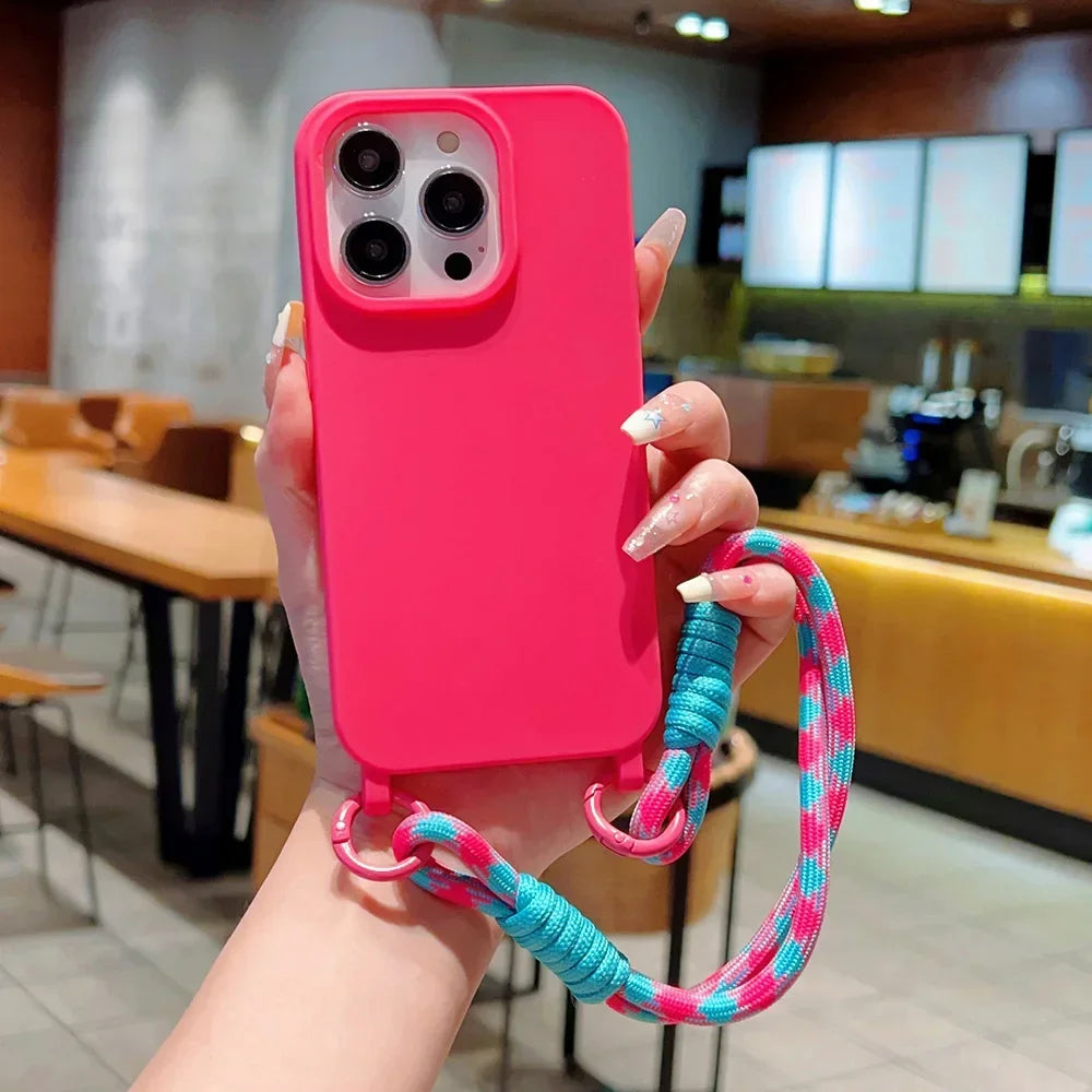 Cute Phone Cases For iPhone 15, 14, 13, 12, 11, XR, XS Max, Pro, and Plus models - Plain Color with Wrist Chain - TSP472 - Touchy Style