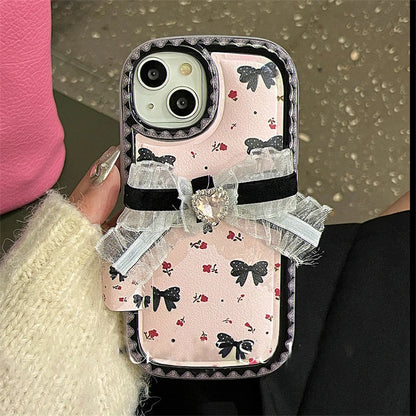 Cute Phone Cases for iPhone 15, 14, 13, 12, and 11 Pro - 3D Bowknot, Leather Cover- TSP456 - Touchy Style