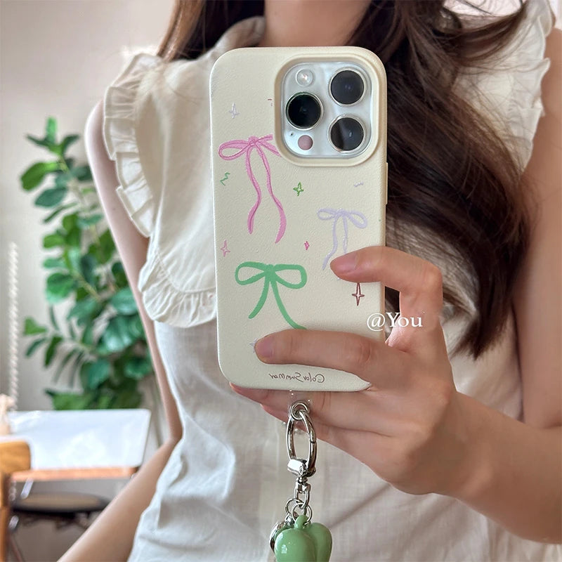 Cute Phone Cases for iPhone 15, 14, 13, 12, and 11 Pro Max - 3D Heart Pendant, Soft Bow Cover - TSP467 - Touchy Style