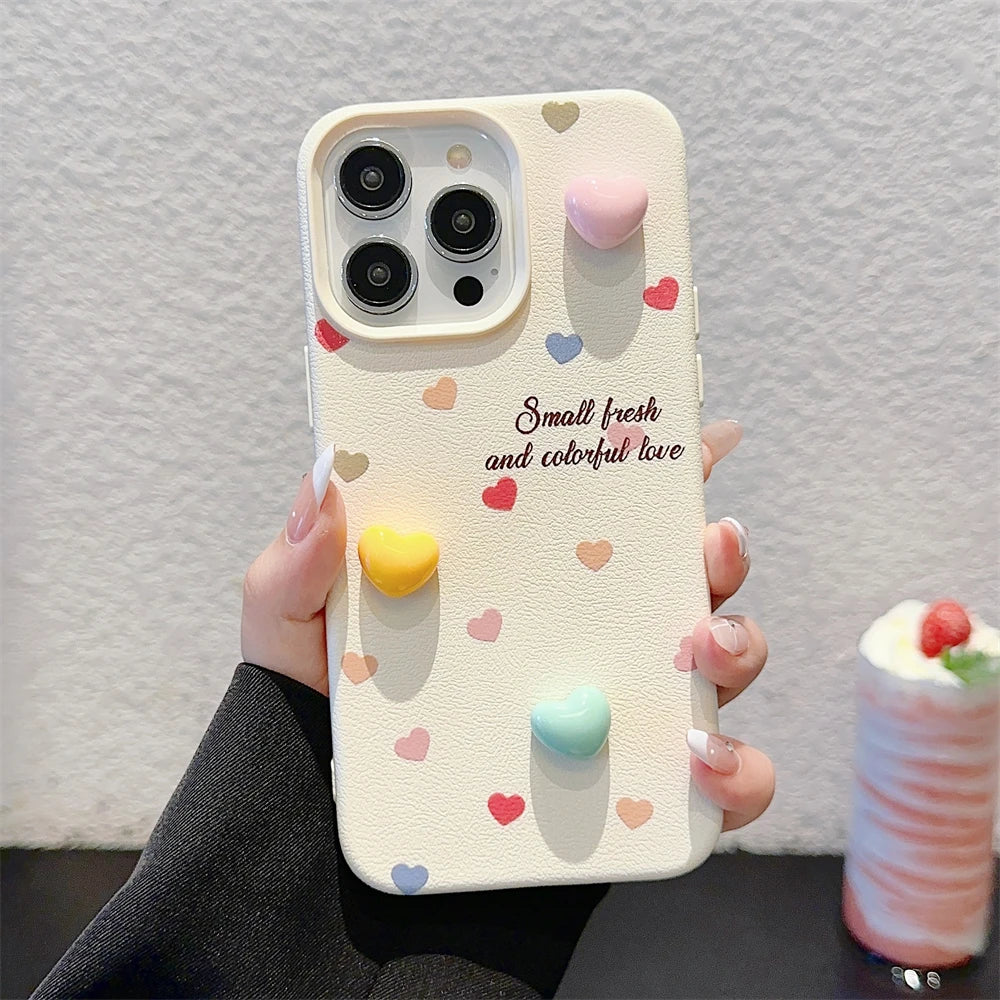 Cute Phone Cases for iPhone 15, 14, 13, 12, and 11 Pro Max - 3D Hearts &amp; Flowers - Leather Cover - TSP334 - Touchy Style